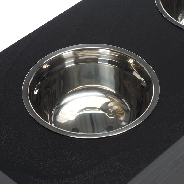 Safavieh Boomer Pet Feeder With Drawer - Elegant Wooden Design For Stylish Dining And Easy Maintenance Matte Black , Wood,Stainless Steel Pet5701b