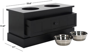 Safavieh Boomer Pet Feeder With Drawer - Elegant Wooden Design For Stylish Dining And Easy Maintenance Matte Black , Wood,Stainless Steel Pet5701b