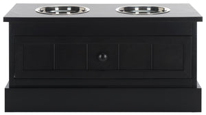 Safavieh Boomer Pet Feeder With Drawer - Elegant Wooden Design For Stylish Dining And Easy Maintenance Matte Black , Wood,Stainless Steel Pet5701b