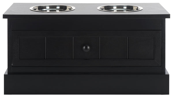 Safavieh Boomer Pet Feeder With Drawer - Elegant Wooden Design For Stylish Dining And Easy Maintenance Matte Black , Wood,Stainless Steel Pet5701b