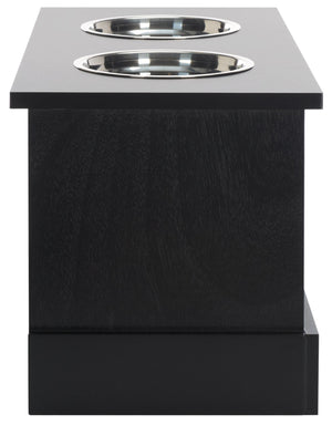 Safavieh Boomer Pet Feeder With Drawer - Elegant Wooden Design For Stylish Dining And Easy Maintenance Matte Black , Wood,Stainless Steel Pet5701b