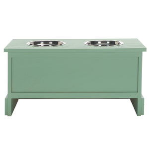 Safavieh Boomer Pet Feeder With Drawer - Elegant Wooden Design For Stylish Dining And Easy Maintenance Sage Green Wood,Stainless Steel Pet5701c