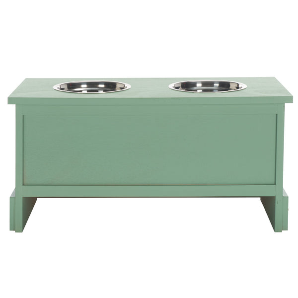 Safavieh Boomer Pet Feeder With Drawer - Elegant Wooden Design For Stylish Dining And Easy Maintenance Sage Green Wood,Stainless Steel Pet5701c