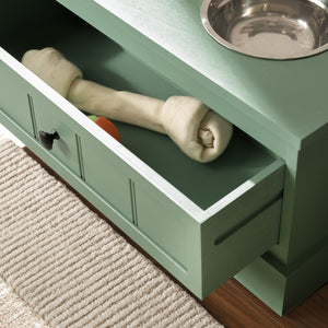 Safavieh Boomer Pet Feeder With Drawer - Elegant Wooden Design For Stylish Dining And Easy Maintenance Sage Green Wood,Stainless Steel Pet5701c
