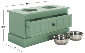 Safavieh Boomer Pet Feeder With Drawer - Elegant Wooden Design For Stylish Dining And Easy Maintenance Sage Green Wood,Stainless Steel Pet5701c