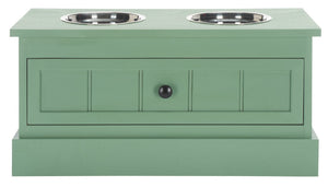 Safavieh Boomer Pet Feeder With Integrated Storage Drawer - Stylish, Durable Design For Clean Mealtimes Sage Green PET5701C