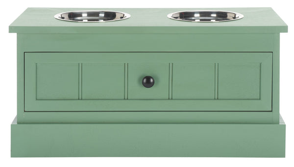 Safavieh Boomer Pet Feeder With Integrated Storage Drawer - Stylish, Durable Design For Clean Mealtimes Sage Green PET5701C