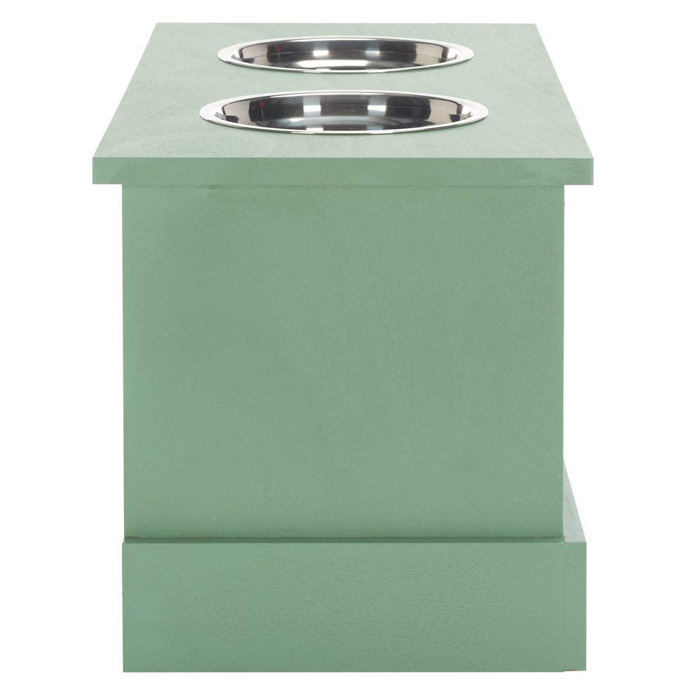 Safavieh Boomer Pet Feeder With Drawer - Elegant Wooden Design For Stylish Dining And Easy Maintenance Sage Green Wood,Stainless Steel Pet5701c