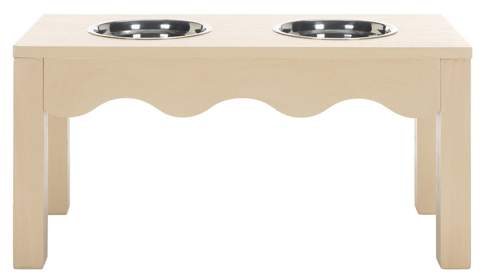 Safavieh Lilith Elevated Pet Feeder – Stylish Wooden Dining Station With Stainless Steel Bowls For Pets Natural PET5702A