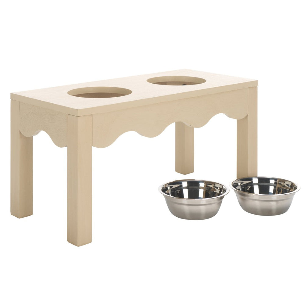 Safavieh Lilith Elevated Pet Feeder – Stylish Wooden Dining Station With Stainless Steel Bowls For Pets Natural PET5702A
