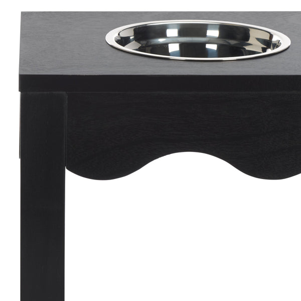 Safavieh Lilith Stylish Pet Feeder - Elegant Wood & Stainless Steel Dining Set For Your Furry Friends' Comfort Matte Black , Wood,Stainless Steel Pet5702b