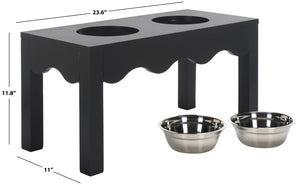 Safavieh Lilith Stylish Pet Feeder - Elegant Wood & Stainless Steel Dining Set For Your Furry Friends' Comfort Matte Black , Wood,Stainless Steel Pet5702b