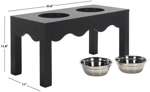 Safavieh Lilith Stylish Pet Feeder - Elegant Wood & Stainless Steel Dining Set For Your Furry Friends' Comfort Matte Black , Wood,Stainless Steel Pet5702b