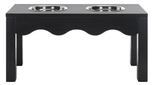 Safavieh Lilith Stylish Pet Feeder - Elegant Wood & Stainless Steel Dining Set For Your Furry Friends' Comfort Matte Black , Wood,Stainless Steel Pet5702b