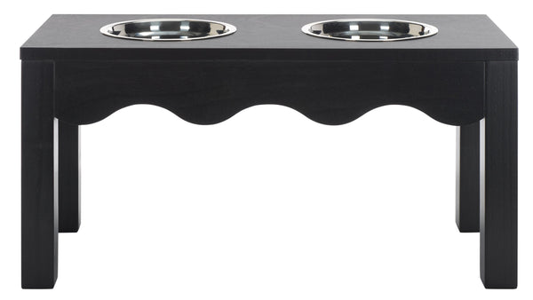 Safavieh Lilith Stylish Pet Feeder - Elegant Wood & Stainless Steel Dining Set For Your Furry Friends' Comfort Matte Black , Wood,Stainless Steel Pet5702b