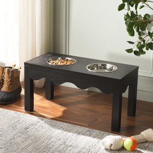 Safavieh Lilith Stylish Pet Feeder - Elegant Wood & Stainless Steel Dining Set For Your Furry Friends' Comfort Matte Black , Wood,Stainless Steel Pet5702b