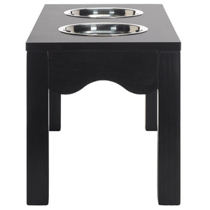 Safavieh Lilith Stylish Pet Feeder - Elegant Wood & Stainless Steel Dining Set For Your Furry Friends' Comfort Matte Black , Wood,Stainless Steel Pet5702b