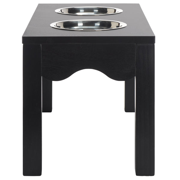 Safavieh Lilith Stylish Pet Feeder - Elegant Wood & Stainless Steel Dining Set For Your Furry Friends' Comfort Matte Black , Wood,Stainless Steel Pet5702b