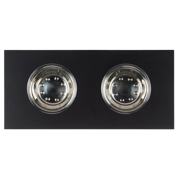 Safavieh Lilith Stylish Pet Feeder - Elegant Wood & Stainless Steel Dining Set For Your Furry Friends' Comfort Matte Black , Wood,Stainless Steel Pet5702b