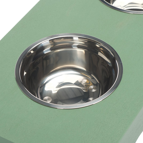 Safavieh Lilith Stylish Pet Feeder - Elegant Wood & Stainless Steel Dining Set For Your Furry Friends' Comfort Sage Green Wood,Stainless Steel Pet5702c
