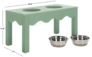 Safavieh Lilith Stylish Pet Feeder - Elegant Wood & Stainless Steel Dining Set For Your Furry Friends' Comfort Sage Green Wood,Stainless Steel Pet5702c