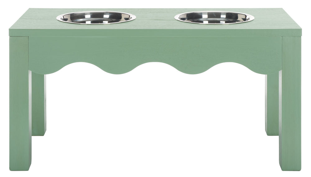 Safavieh Lilith Stylish Pet Feeder - Elegant Wood & Stainless Steel Dining Set For Your Furry Friends' Comfort Sage Green Wood,Stainless Steel Pet5702c