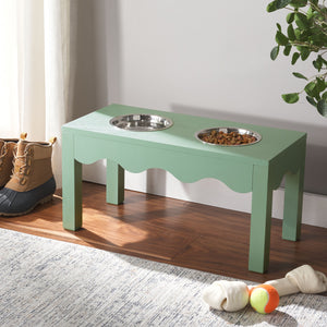 Safavieh Lilith Stylish Pet Feeder - Elegant Wood & Stainless Steel Dining Set For Your Furry Friends' Comfort Sage Green Wood,Stainless Steel Pet5702c