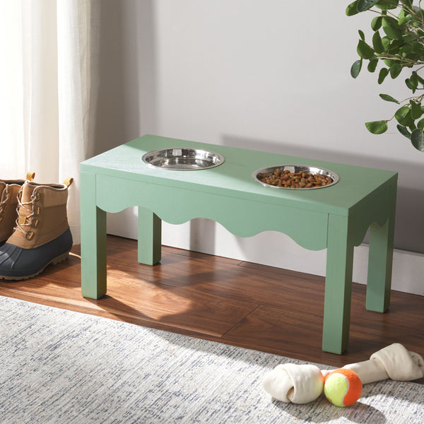 Safavieh Lilith Stylish Pet Feeder - Elegant Wood & Stainless Steel Dining Set For Your Furry Friends' Comfort Sage Green Wood,Stainless Steel Pet5702c