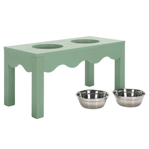 Safavieh Lilith Stylish Pet Feeder - Elegant Wood & Stainless Steel Dining Set For Your Furry Friends' Comfort Sage Green Wood,Stainless Steel Pet5702c