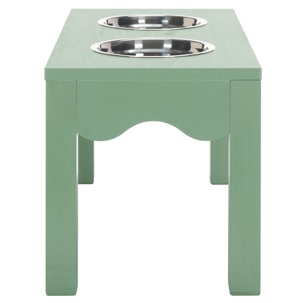 Safavieh Lilith Stylish Pet Feeder - Elegant Wood & Stainless Steel Dining Set For Your Furry Friends' Comfort Sage Green Wood,Stainless Steel Pet5702c