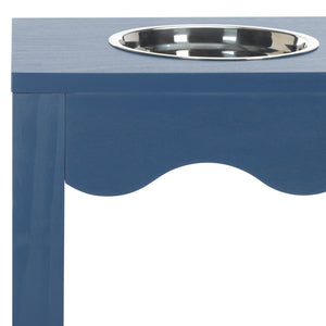 Safavieh Lilith Stylish Pet Feeder - Elegant Wood & Stainless Steel Dining Set For Your Furry Friends' Comfort Blue Wood,Stainless Steel Pet5702d