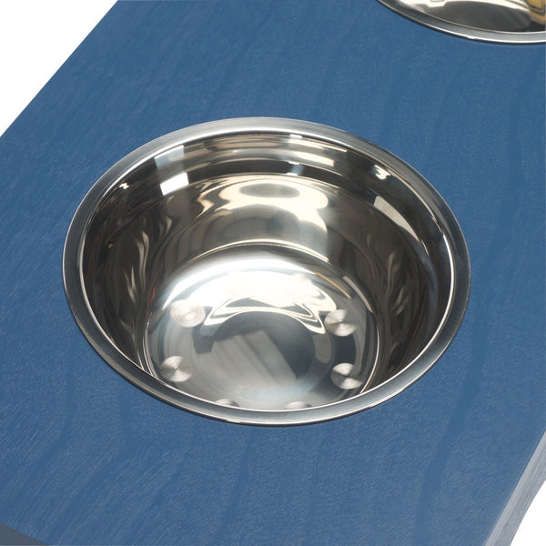 Safavieh Lilith Stylish Pet Feeder - Elegant Wood & Stainless Steel Dining Set For Your Furry Friends' Comfort Blue Wood,Stainless Steel Pet5702d