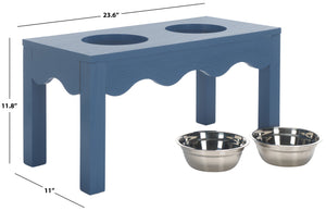 Safavieh Lilith Stylish Pet Feeder - Elegant Wood & Stainless Steel Dining Set For Your Furry Friends' Comfort Blue Wood,Stainless Steel Pet5702d