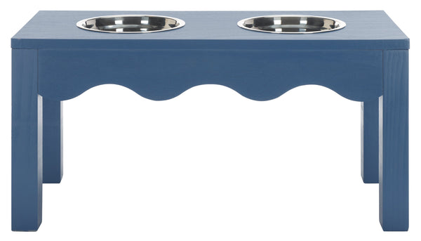 Safavieh Lilith Stylish Pet Feeder - Elegant Wood & Stainless Steel Dining Set For Your Furry Friends' Comfort Blue Wood,Stainless Steel Pet5702d