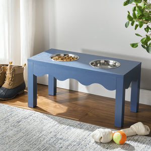 Safavieh Lilith Stylish Pet Feeder - Elegant Wood & Stainless Steel Dining Set For Your Furry Friends' Comfort Blue Wood,Stainless Steel Pet5702d