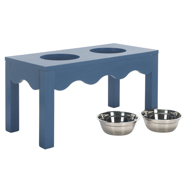 Safavieh Lilith Stylish Pet Feeder - Elegant Wood & Stainless Steel Dining Set For Your Furry Friends' Comfort Blue Wood,Stainless Steel Pet5702d