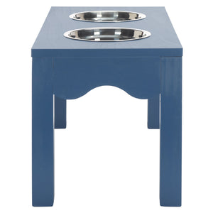 Safavieh Lilith Stylish Pet Feeder - Elegant Wood & Stainless Steel Dining Set For Your Furry Friends' Comfort Blue Wood,Stainless Steel Pet5702d