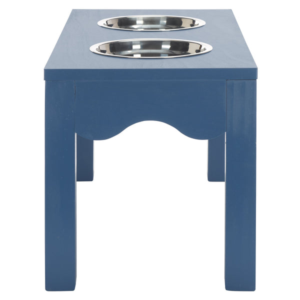 Safavieh Lilith Stylish Pet Feeder - Elegant Wood & Stainless Steel Dining Set For Your Furry Friends' Comfort Blue Wood,Stainless Steel Pet5702d