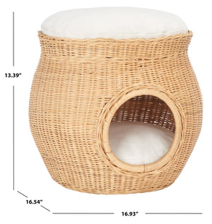 Safavieh SULI Cat Bed - Cozy Rattan Retreat with Removable White Cushion for Stylish Cat Naps & Lounging PET6500A