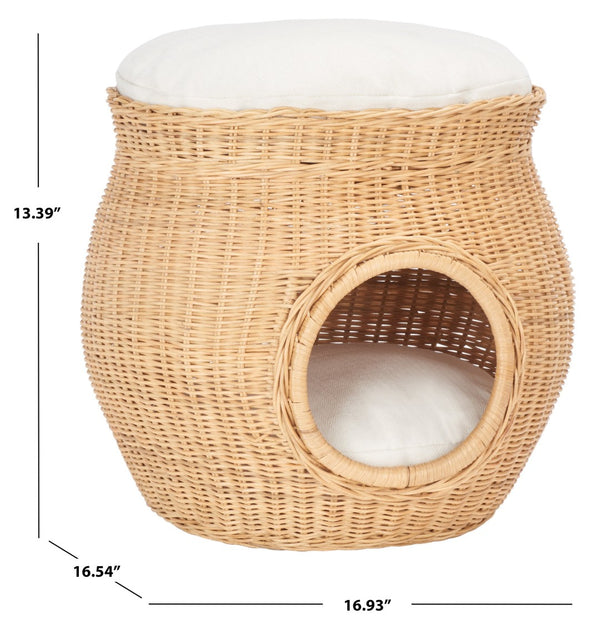Safavieh SULI Cat Bed - Cozy Rattan Retreat with Removable White Cushion for Stylish Cat Naps & Lounging PET6500A