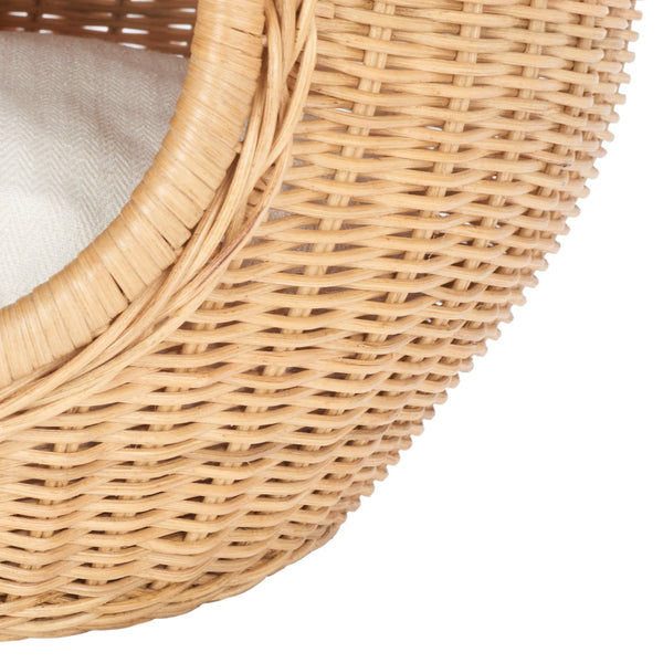 Safavieh SULI Cat Bed - Cozy Rattan Retreat with Removable White Cushion for Stylish Cat Naps & Lounging PET6500A