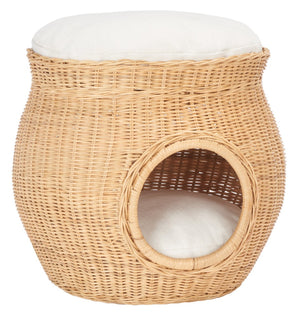 Safavieh SULI Cat Bed - Cozy Rattan Retreat with Removable White Cushion for Stylish Cat Naps & Lounging PET6500A