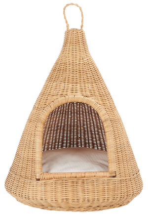 Safavieh TIFA Cat Bed with Plush Cushion - Stylish White & Natural Honey Rattan Retreat for Ultimate Comfort PET6501A