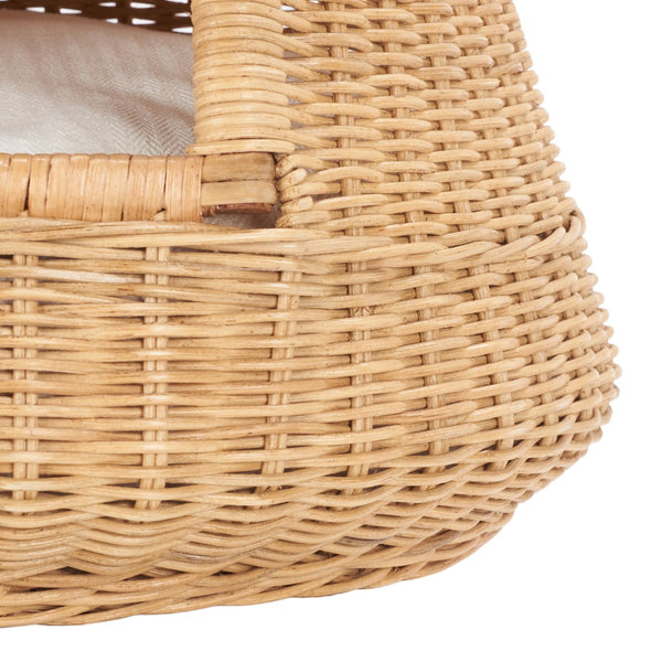 Safavieh TIFA Cat Bed with Plush Cushion - Stylish White & Natural Honey Rattan Retreat for Ultimate Comfort PET6501A