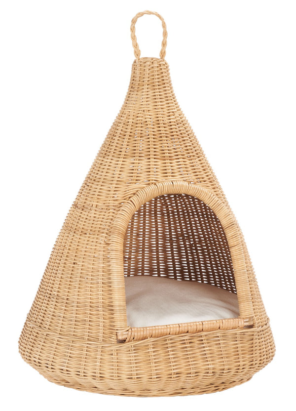 Safavieh TIFA Cat Bed with Plush Cushion - Stylish White & Natural Honey Rattan Retreat for Ultimate Comfort PET6501A