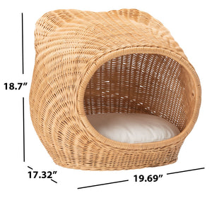 Safavieh TORU Cozy Cat Bed with Plush Cushion - Stylish Natural Honey Rattan Design for Modern Homes PET6502A