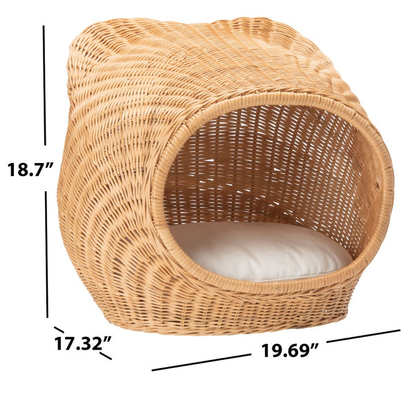 Safavieh TORU Cozy Cat Bed with Plush Cushion - Stylish Natural Honey Rattan Design for Modern Homes PET6502A