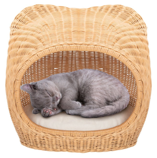 Safavieh TORU Cozy Cat Bed with Plush Cushion - Stylish Natural Honey Rattan Design for Modern Homes PET6502A