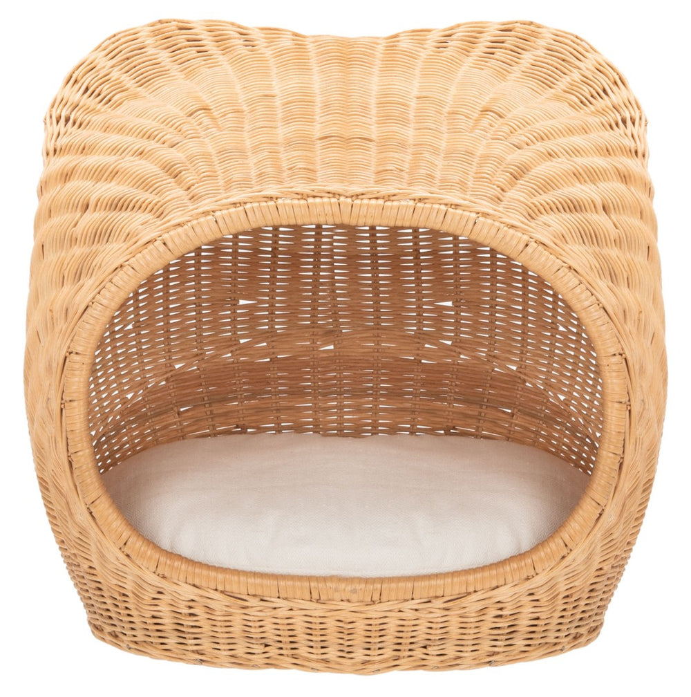 Safavieh TORU Cozy Cat Bed with Plush Cushion - Stylish Natural Honey Rattan Design for Modern Homes PET6502A