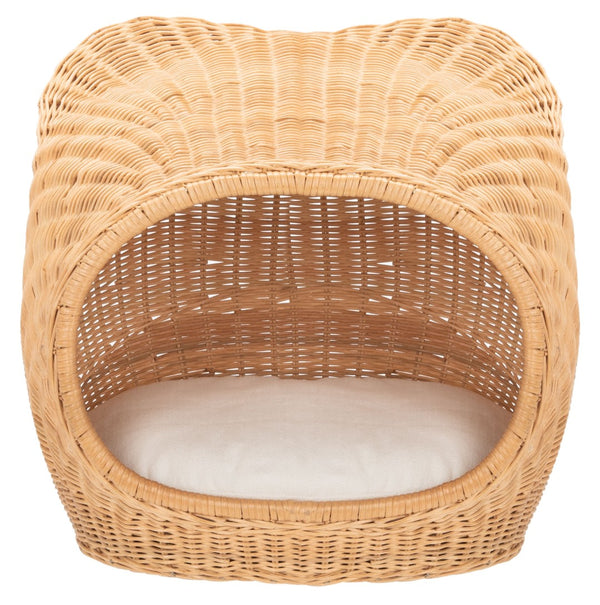 Safavieh TORU Cozy Cat Bed with Plush Cushion - Stylish Natural Honey Rattan Design for Modern Homes PET6502A